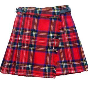 James Pringle Weavers of Irveness Vintage Scottish Red Plaid Skirt with Pin